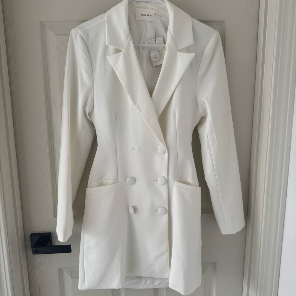 Women's White Double-Breasted Blazer Dress